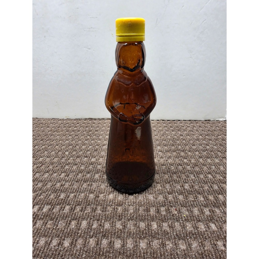 Vintage Mrs Butterworths Amber Glass Syrup Bottle with Yellow Cap Kerr Figural